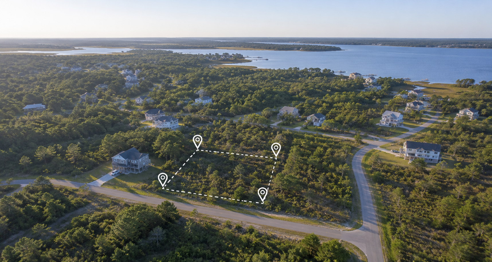 Aerial view of a surveyed residential lot